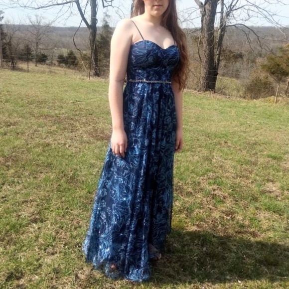 Jackie Jon New York Blue Glitter Prom Dress Size 9 - Picture 4 of 7